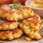 Milchreispuffer mit Apfel: Das einfache Rezept für leckere Puffer 3 Leckere Milchreispuffer mit Apfel auf einem Teller serviert