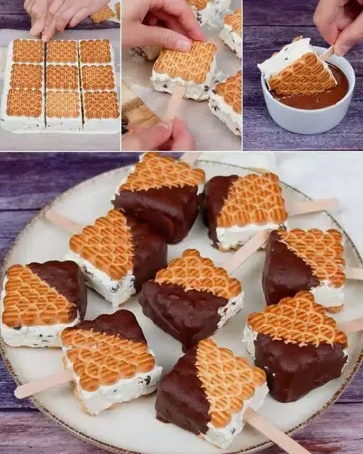 Mini Eiskekse mit Mascarpone und Schokolade 5 Mini Eiskekse mit Mascarpone und Schokolade auf einem Teller