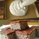 Mohnkuchen mit Joghurt für die ganze Familie 3 Mohnkuchen mit Joghurt in einem Backblech, serviert mit frischen Früchten.