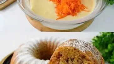 Möhrenkuchen mit Mandeln, saftig und lecker auf einem Tisch präsentiert