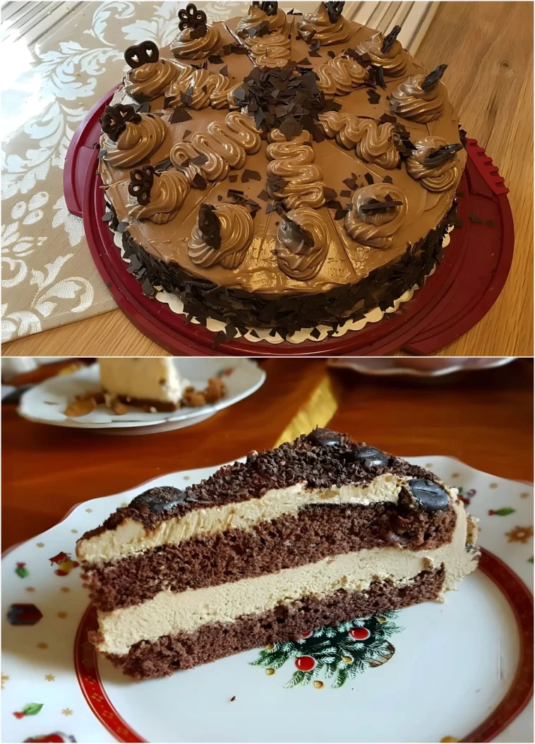 Mokkabuttercreme Torte 6 Mokkabuttercreme Torte mit Schokoladendekor und Kaffeebohnen