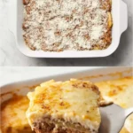 Moussaka 4 Traditionelle griechische Moussaka mit Auberginen und Hackfleisch gebacken