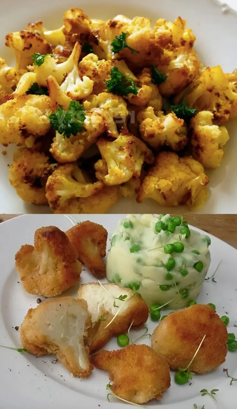 Paniertes Blumenkohl für ein schnelles Abendessen 5 Paniertes Blumenkohl Gericht auf einem Teller, ideal für ein schnelles Abendessen.