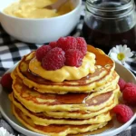 Pfannkuchen mit Pudding 2 Leckere Pfannkuchen mit Pudding gefüllt und serviert auf einem Teller.