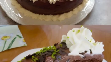 Sahnetorte mit Schokolade, Nougat und Pistazien auf einem eleganten Teller