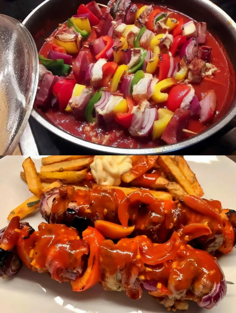 Schaschlik mit Schaschliksoße, einfach klasse 11 Leckeres Schaschlik mit Schaschliksoße auf einem Grill