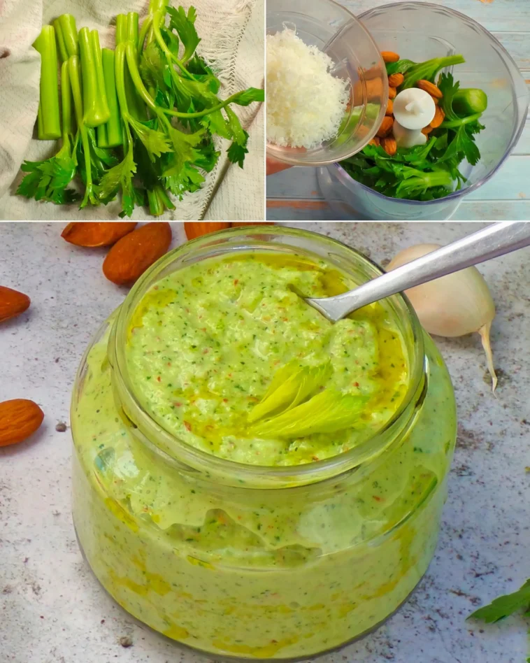 Selleriepesto 10 Selleriepesto in einer Schüssel, garniert mit frischer Petersilie