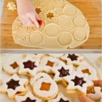 Spitzbuben Plätzchen mit Joghurt und Zitrone 3 Spitzbuben Plätzchen mit Joghurt und Zitrone auf einem weißen Teller