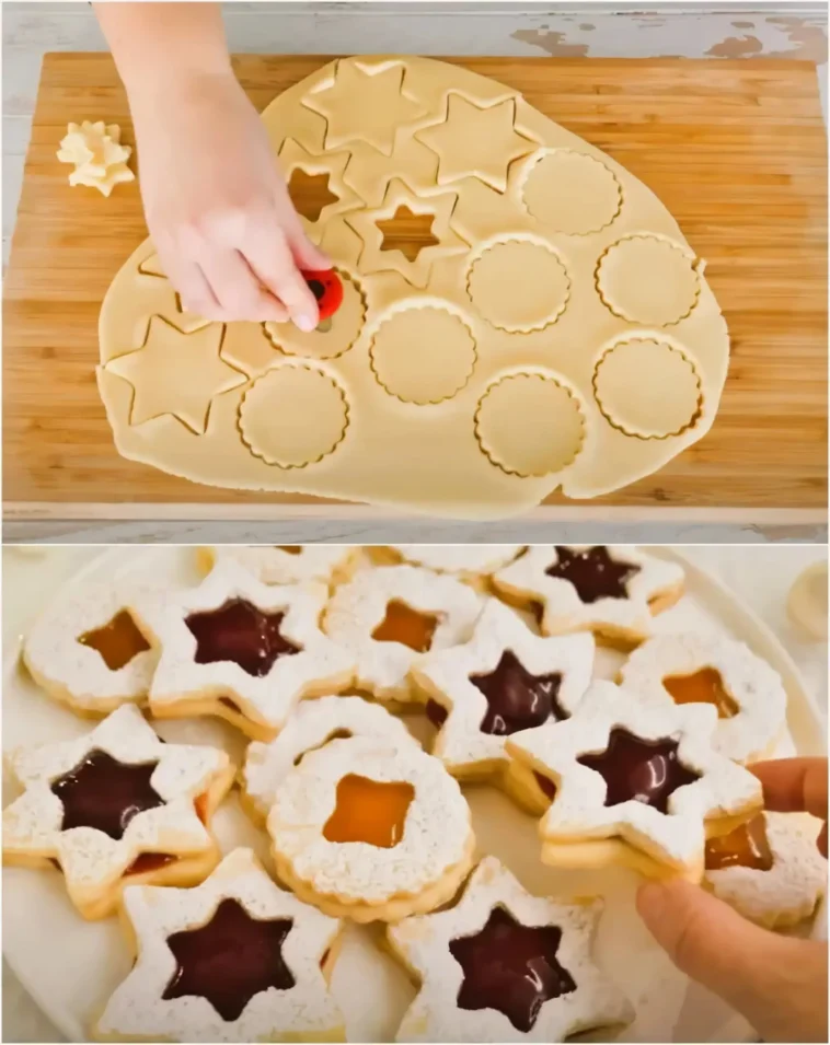 Spitzbuben Plätzchen mit Joghurt und Zitrone 7 Spitzbuben Plätzchen mit Joghurt und Zitrone auf einem weißen Teller
