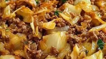 Spitzkohlpfanne mit Hackfleisch auf einem Teller, appetitlich angerichtet