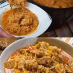 Szegediner Gulasch - Einfach, schnell und herzhaft 3 Schmackhaftes Szegediner Gulasch auf einem Teller, serviert mit frischem Brot