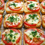 Tomaten-Mozzarella-Toast 4 Leckeres Tomaten-Mozzarella-Toast auf einem Teller serviert