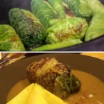 Traditionelle Kohlrouladen nach Omas Rezept 4 Traditionelle Kohlrouladen nach Omas Rezept auf einem Teller serviert.
