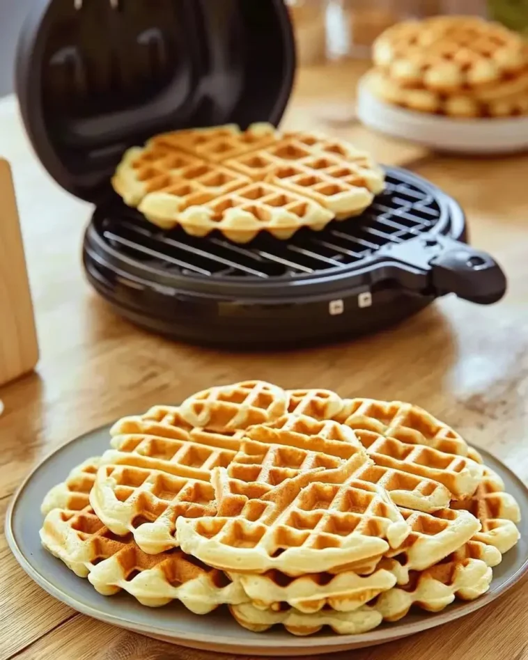 Vanille Joghurt Waffeln 6 Leckere Vanille Joghurt Waffeln auf einem Teller serviert