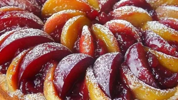 Ein köstlicher Pflaumenkuchen mit saftigen Pflaumen und goldbraunem Boden