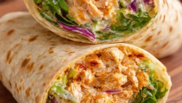 Würzige Buffalo-Hühnchen-Wraps auf einem Teller serviert