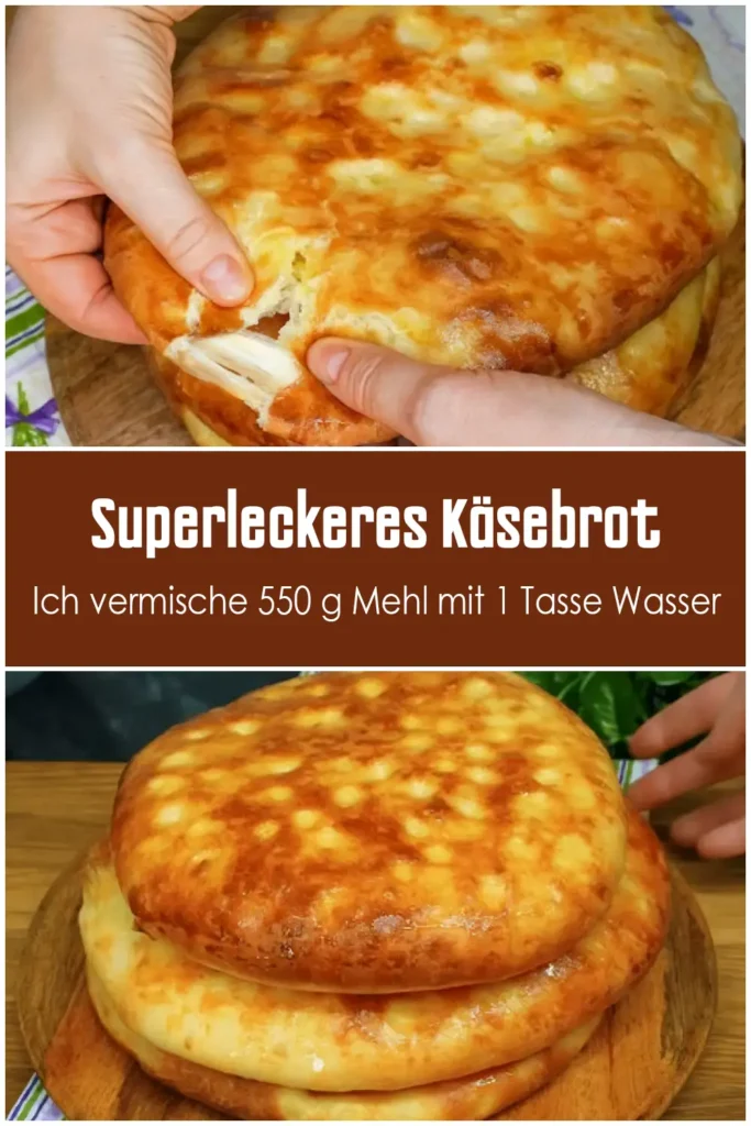 Unwiderstehliches Käsebrot in 5 Schritten 1 Ich vermische 550 g Mehl mit 1 Tasse Wasser Superleckeres Kasebrot