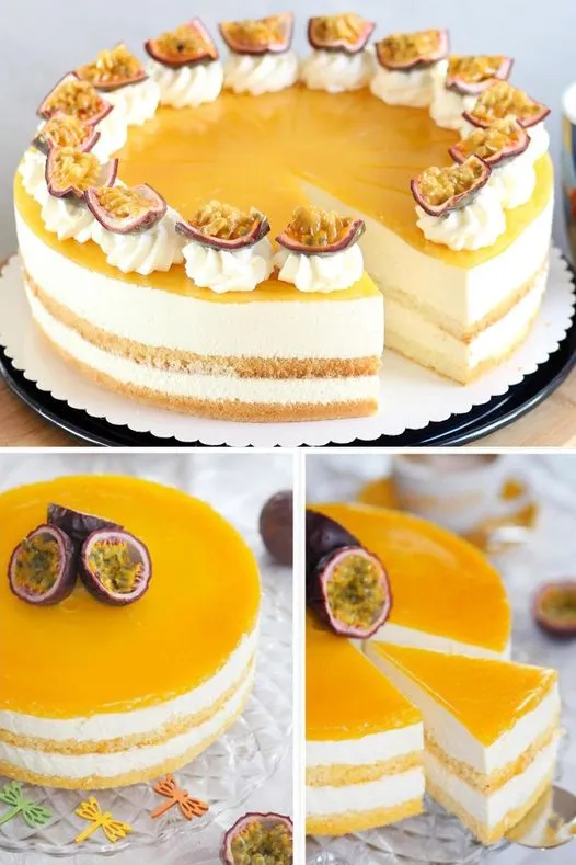 Maracuja Käse Sahne Torte mit cremigem Maracuja-Guss 1 MARACUJA KASE SAHNE TORTE