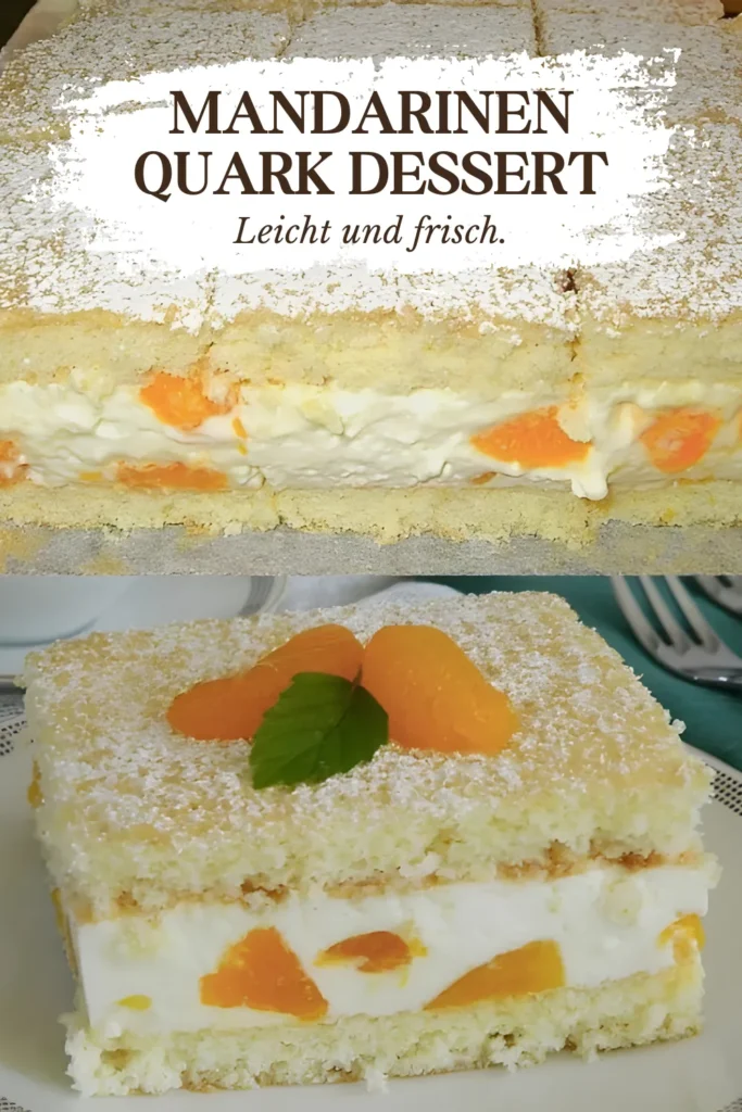 Einfaches Mandarinen Quark Dessert mit Schlagsahne und Keksen 1 Mandarinen Quark Dessert mit nur 3 Zutaten