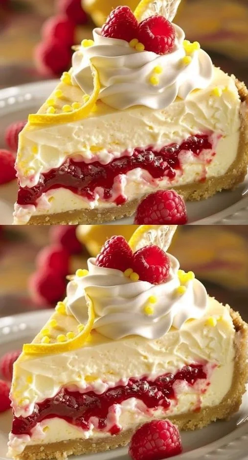 Käsekuchen mit Himbeeren 6 Käsekuchen mit Himbeeren auf einem Teller