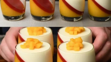 Leckere Mango Panna Cotta in einem Glas serviert