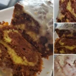 Orangen-Marmorkuchen 4 Orangen-Marmorkuchen auf einem Teller mit frischen Orangenscheiben