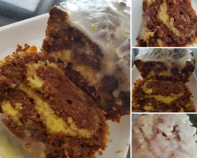 Orangen-Marmorkuchen 11 Orangen-Marmorkuchen auf einem Teller mit frischen Orangenscheiben