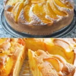 Pfirsich Vanillekuchen 4 Pfirsich Vanillekuchen frisch gebacken auf einem Teller