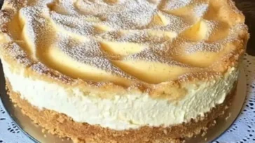 Leckerer Quark Schneekuchen mit Pudding auf einem Teller serviert.
