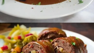 Klassisches Rezept für Rinderrouladen mit Zutaten und Zubereitungsschritten