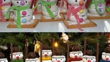 Gestapelte Schneemann-Kekse auf einem festlichen Teller