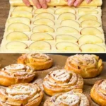 Schnelle Apfelstrudel-Röllchen 3 Schnelle Apfelstrudel-Röllchen auf einem Teller serviert