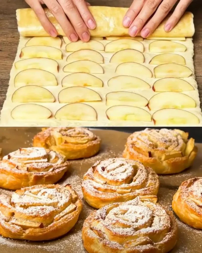 Schnelle Apfelstrudel-Röllchen 1 Schnelle Apfelstrudel-Röllchen auf einem Teller serviert