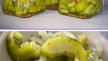 Gläser mit süß-sauren Senfgurken auf einem Tisch