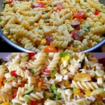 Sommerlicher frischer Nudelsalat ohne Mayo 3 Sommerlicher Nudelsalat ohne Mayo mit frischem Gemüse und Kräutern