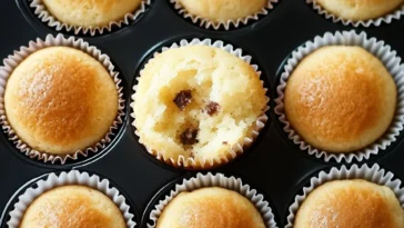 Leckere zwei Vanille-Muffins frisch gebacken auf einem Kuchenteller