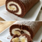 Bananen Biskuitrolle Rezept einfach 3 Leckere Bananen Biskuitrolle auf einem Teller angerichtet