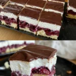 Ein Stück Donauwelle Kuchen auf einem Teller
