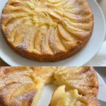 Leckerer einfacher Apfelkuchen frisch gebacken auf einem Teller