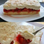 Fantakuchen mit Erdbeeren Rezept einfach 3 Fantakuchen mit Erdbeeren auf einem Teller serviert