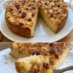 Flaumiger Apfelkuchen mit Nüssen 3 Flaumiger Apfelkuchen mit Nüssen auf einem rustikalen Tisch