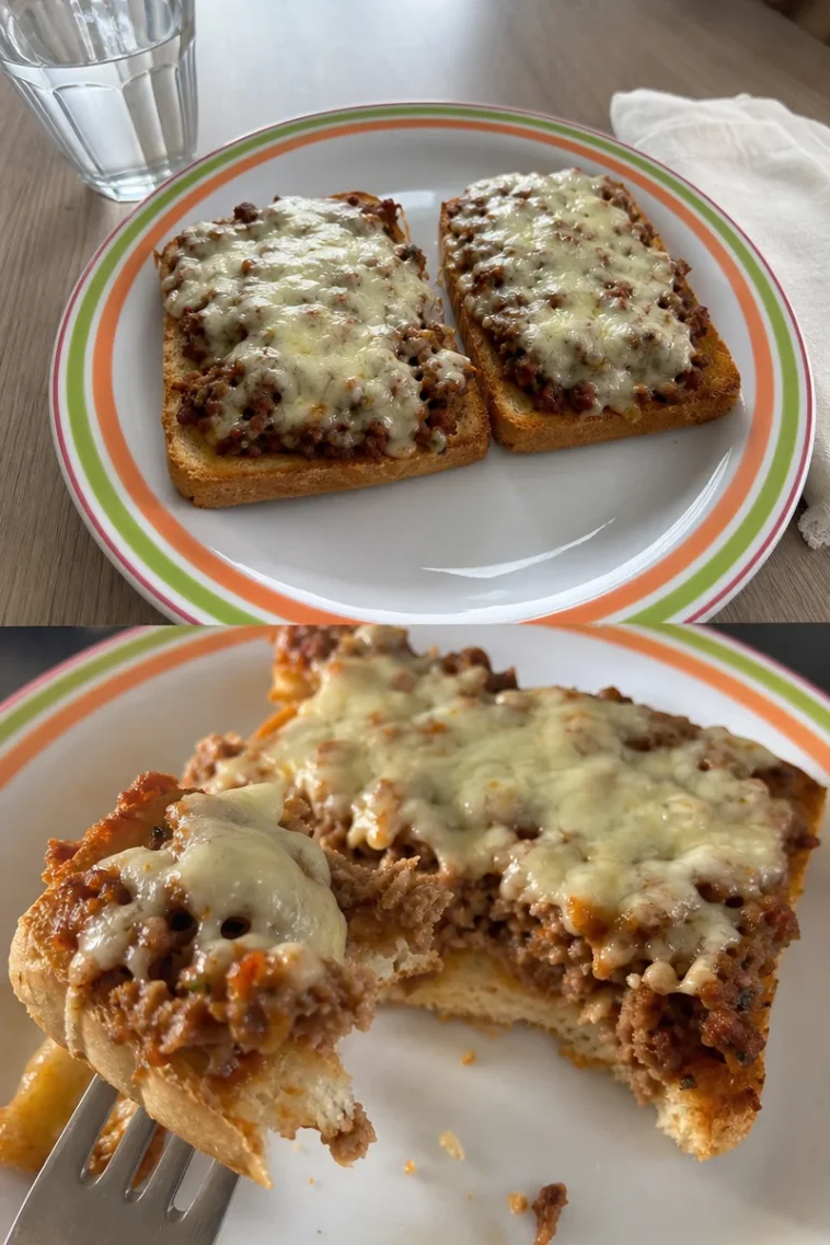 Hackfleischtoast Rezept einfach 1 Leckeres Hackfleischtoast auf einem Teller, bereit zum Servieren.