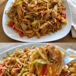 Hähnchen-Wok-Nudeln mit Sojasprossen 3 Hähnchen-Wok-Nudeln mit frischen Sojasprossen und buntem Gemüse