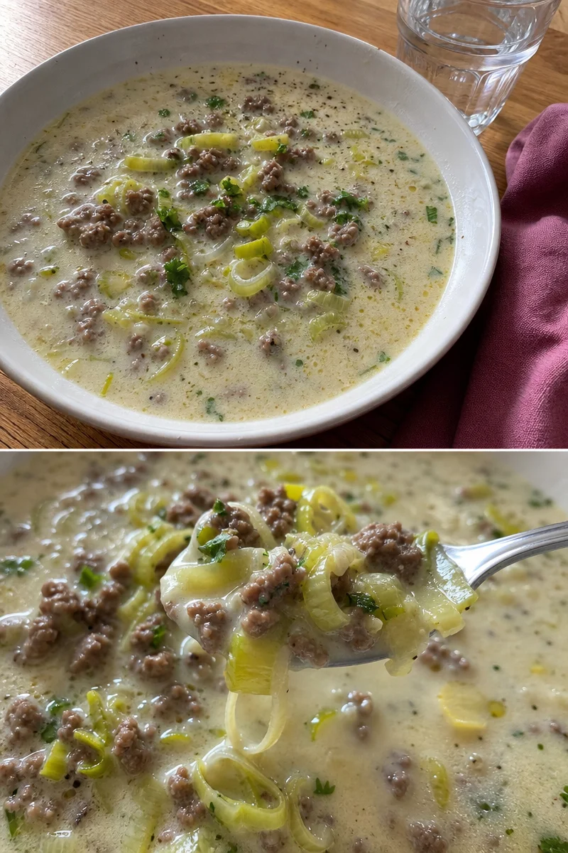 Käse-Lauch-Suppe mit Hackfleisch Rezept 1 Käse-Lauch-Suppe mit Hackfleisch Rezept