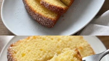 Saftiger Mandarinen Rührkuchen auf einem Teller serviert