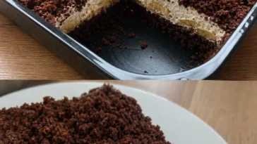 Leckerer Maulwurfkuchen mit Schokoladenüberzug und Banane