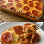 Pizzaauflauf 3 Leckerer Pizzaauflauf mit frischen Zutaten und Käse überbacken
