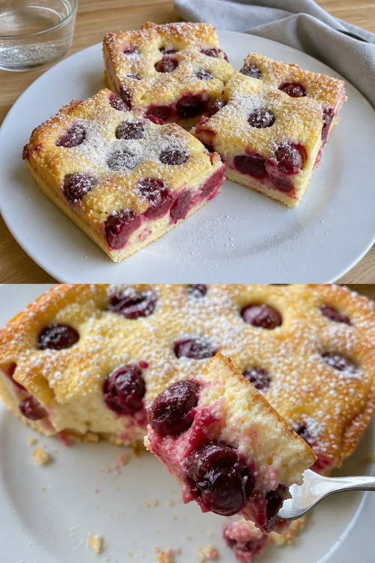Quark Kirschkuchen Rezept einfach 21 Saftiger Quark Kirschkuchen auf einem Teller mit Kirschen