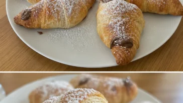 Leckeres Rezept für saftige Schokohörnchen aus frischem Teig und Schokolade