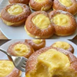 Sahnekrapfen 3 Ein leckerer Sahnekrapfen mit Sahnefüllung auf einem Teller.